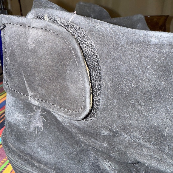Black Suede Fly London Booties With Comfort Heel, Wast-On Hook-and-Loop Closure - Picture 6 of 16